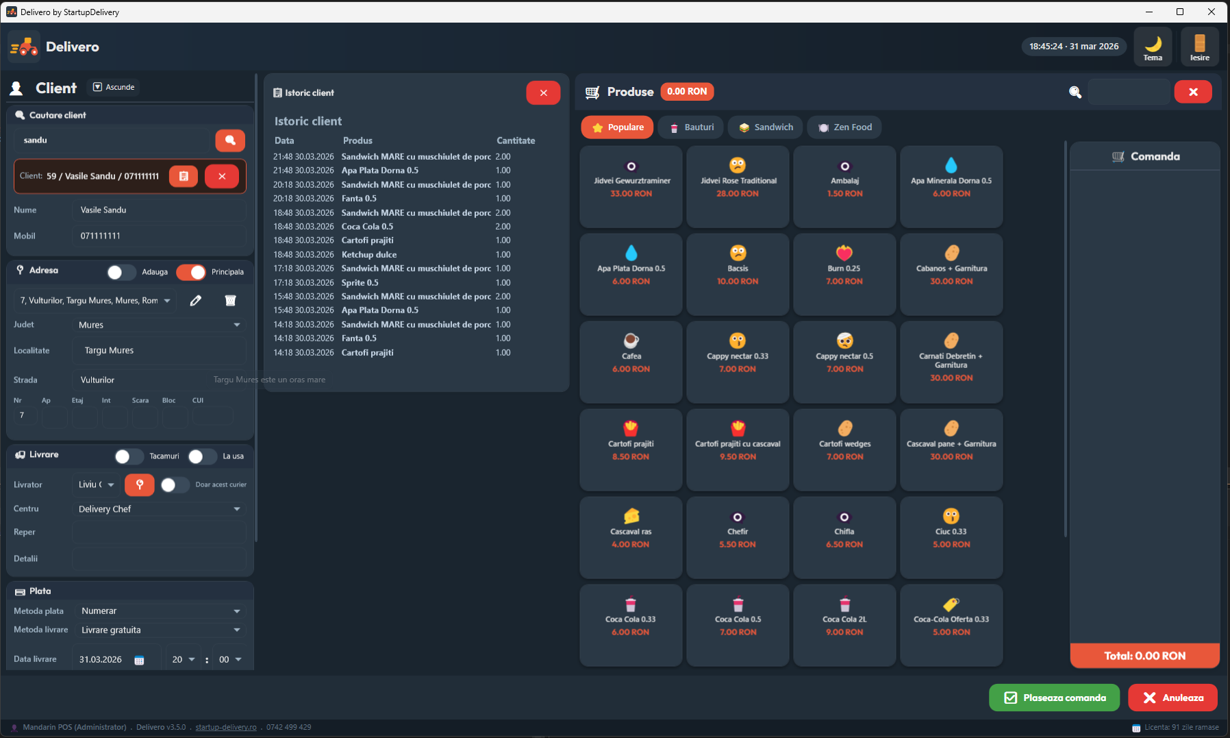Istoric comenzi client — Delivero