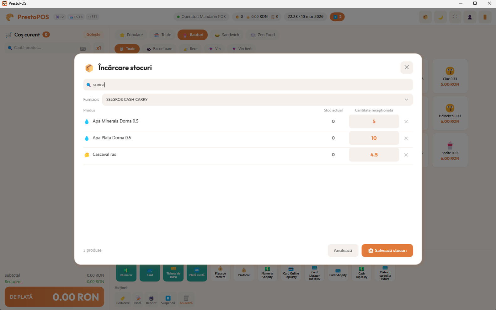 Încărcare stocuri direct de vânzător — PrestoPOS soft magazin retail