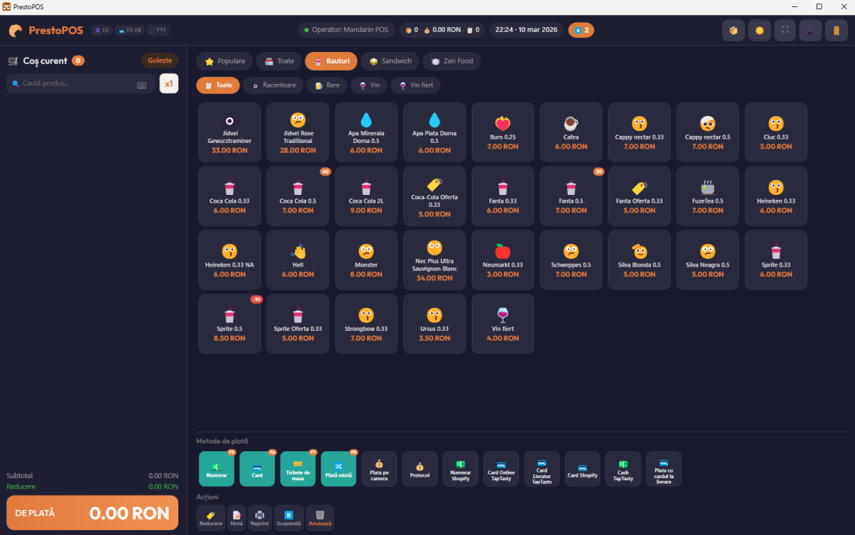 PrestoPOS — Tema Dark pentru sesiuni lungi