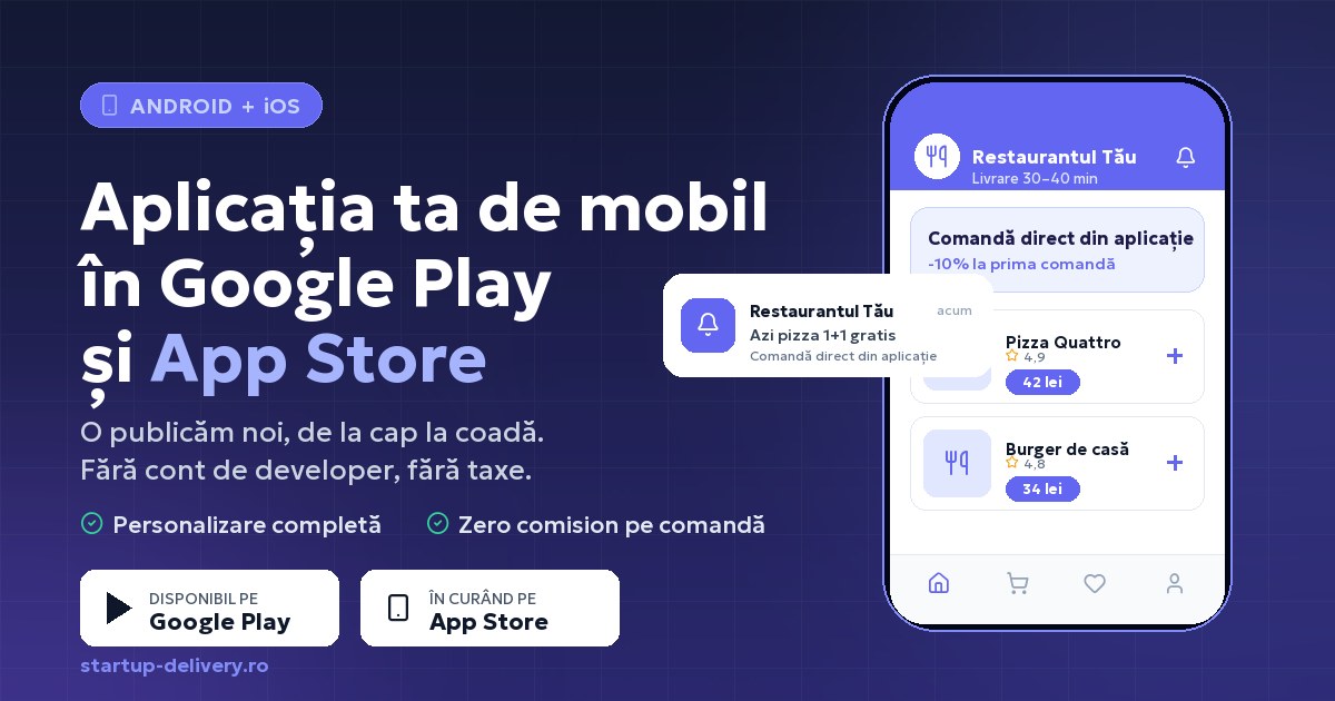 Aplicația mobilă a restaurantului tău: o publicăm noi în Google Play și App Store