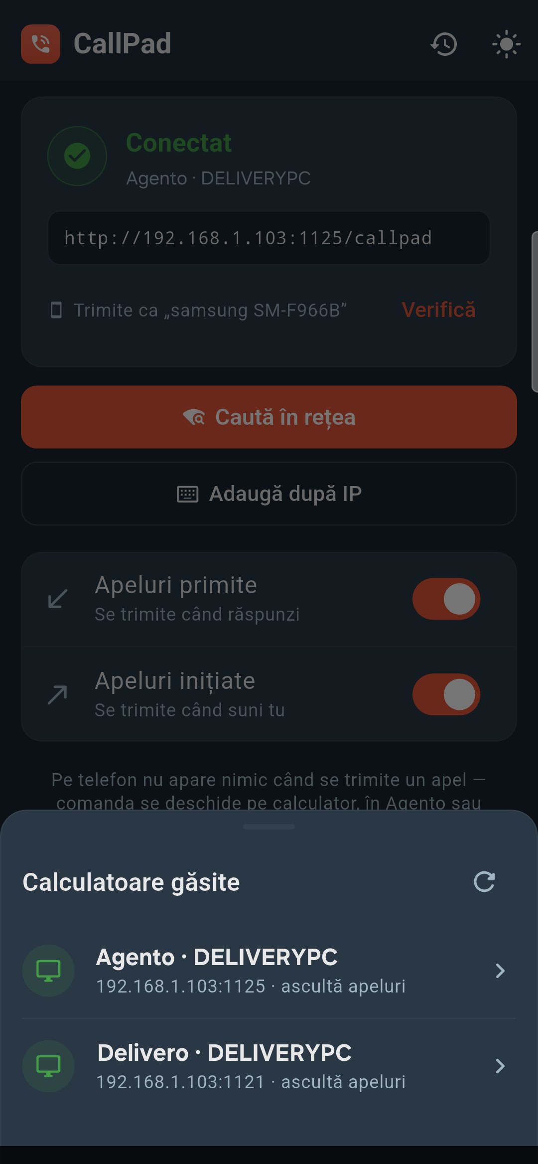 CallPad — căutarea calculatoarelor în rețea