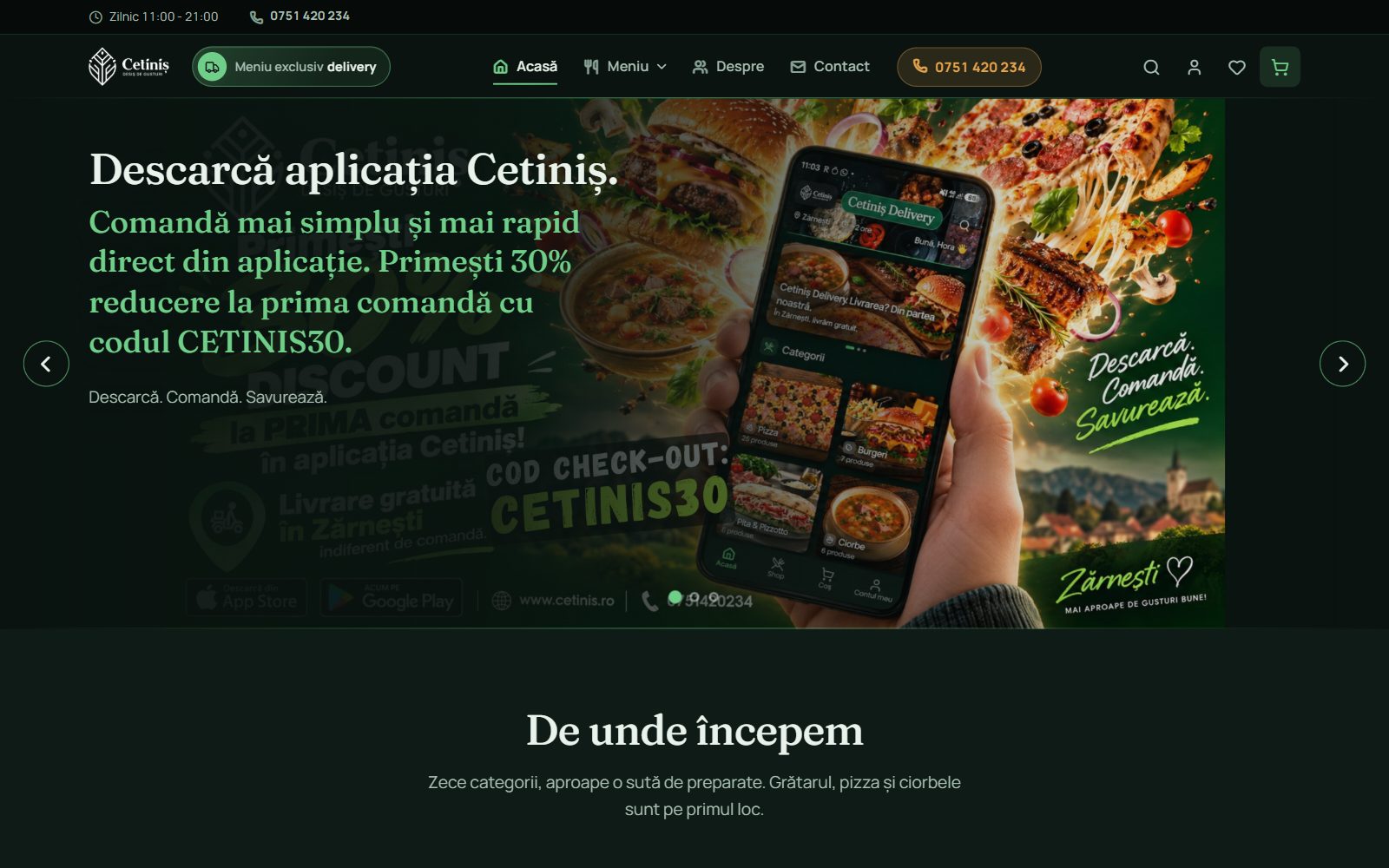 Site-ul Cetiniș (cetinis.ro) realizat de Startup Delivery — pagina principală pe desktop