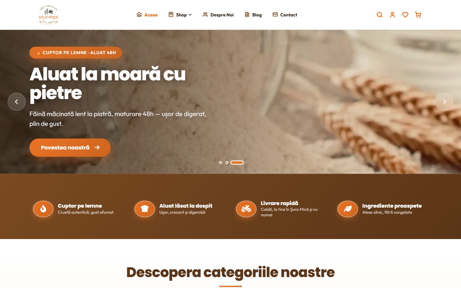 Site-ul Solo Pizza (solo-pizza.ro) realizat de Startup Delivery — pagina principală pe desktop