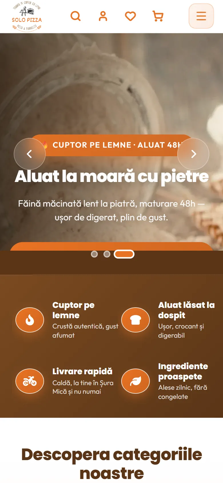 Site-ul Solo Pizza pe telefon — versiunea mobilă