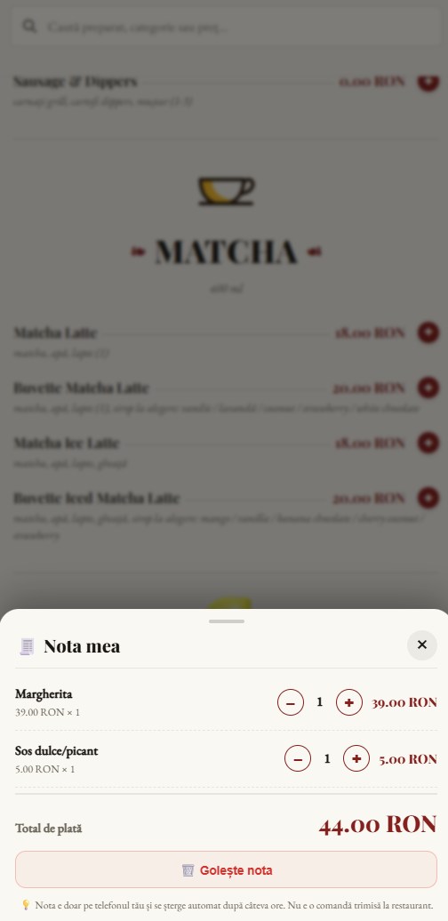 Coșul personal Nota mea cu totalul de plată pe telefon