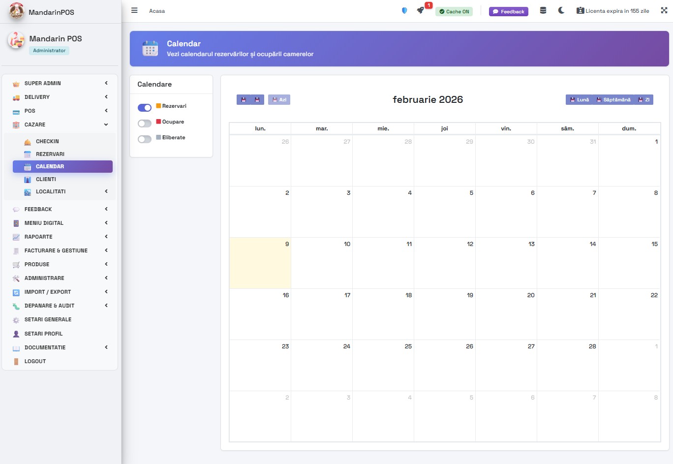 Calendar rezervări hotel