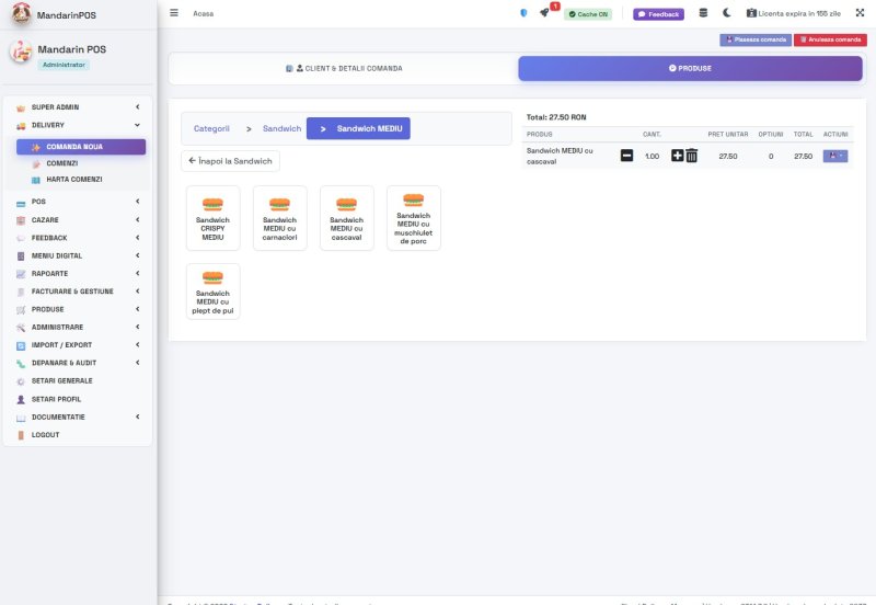 Ecran comandă delivery în Startup Delivery — produse, cantități, opțiuni
