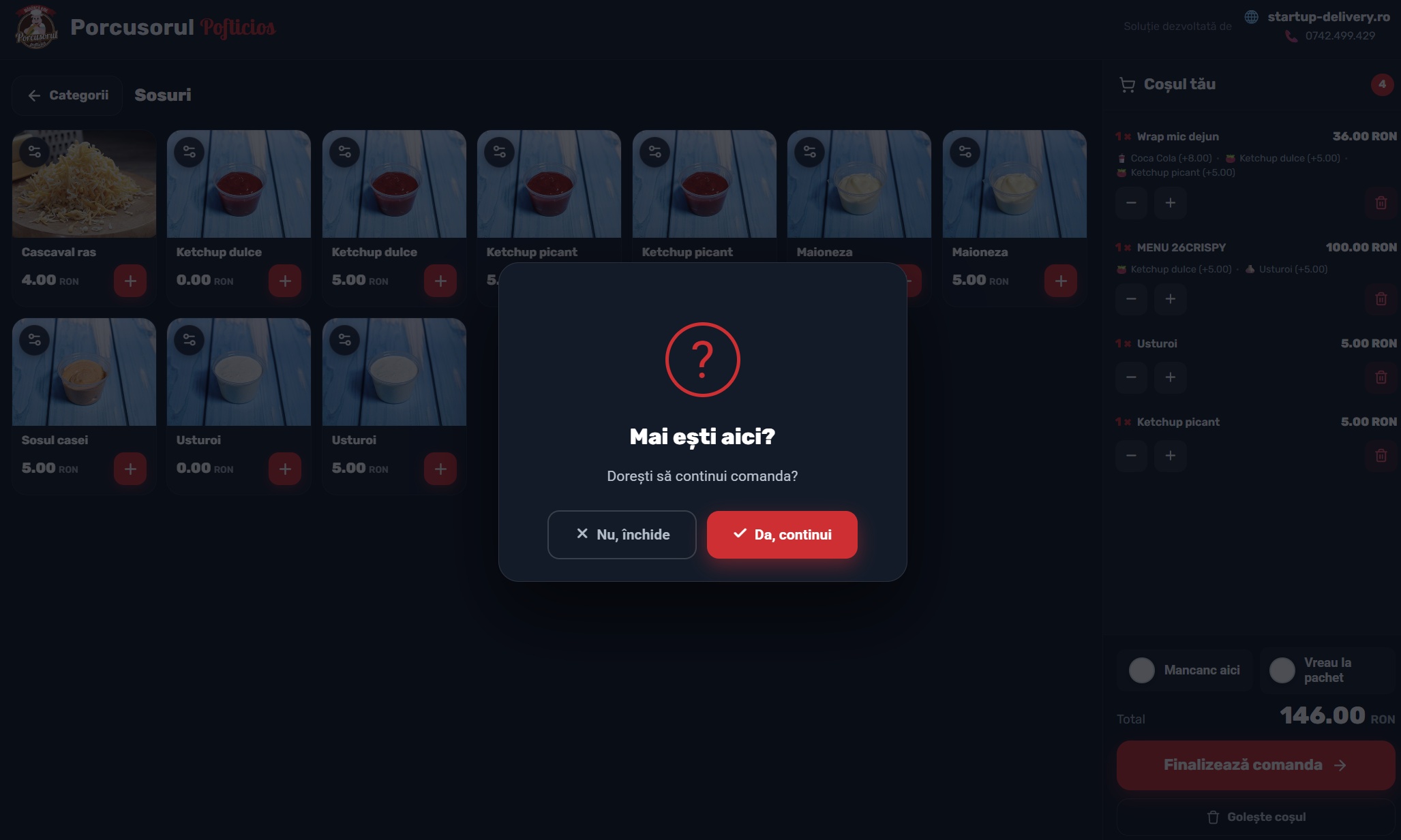 Mesaj verificare client prezent — self order kiosk restaurant fast food